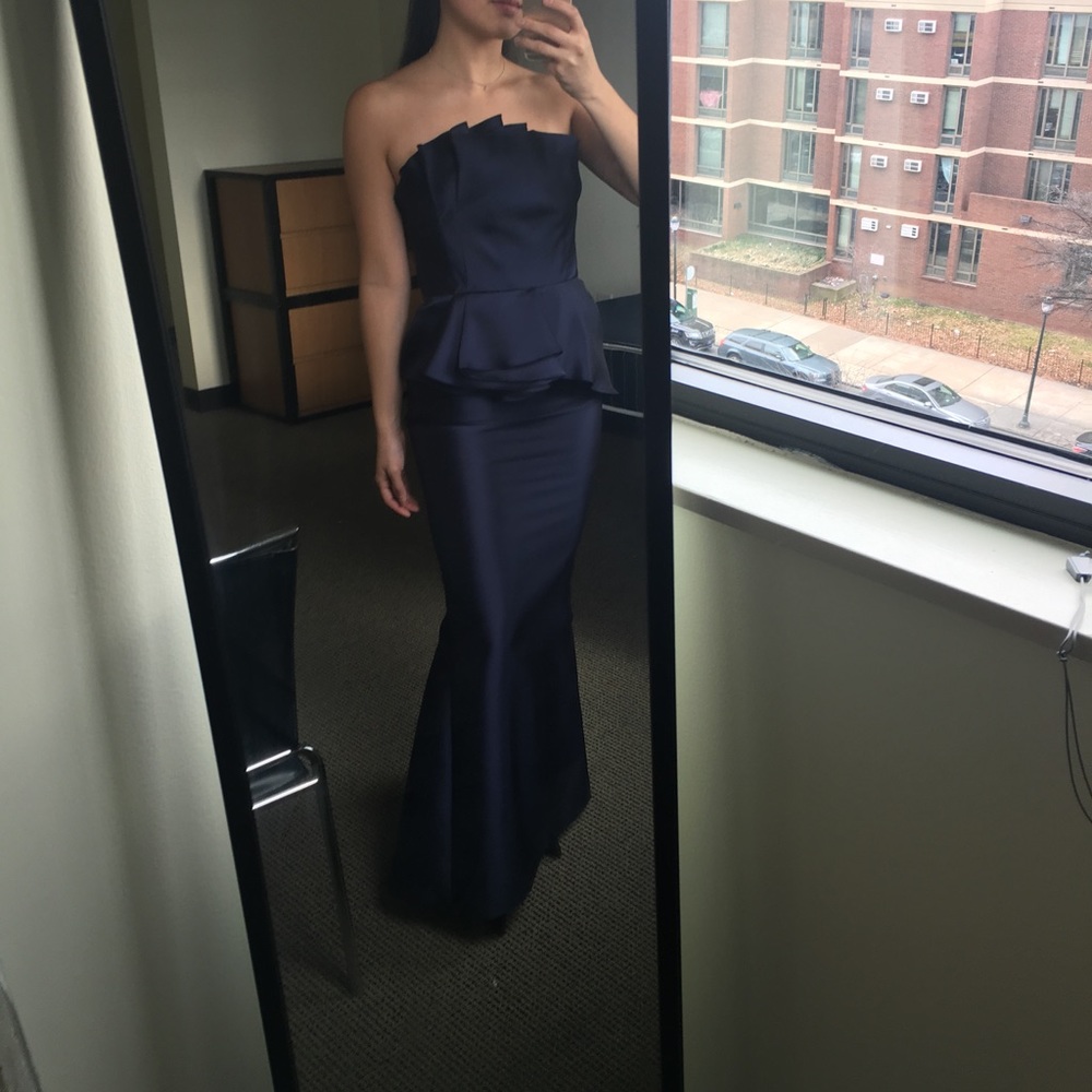Carmen Marc Valvo Navy Couture Evening Gown